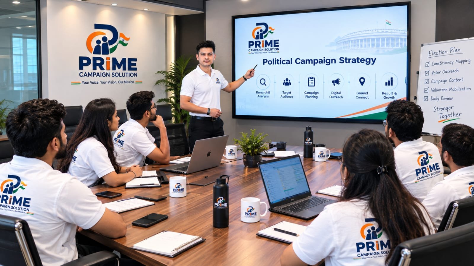 Prime Campaign Solution team presenting campaign research and analysis