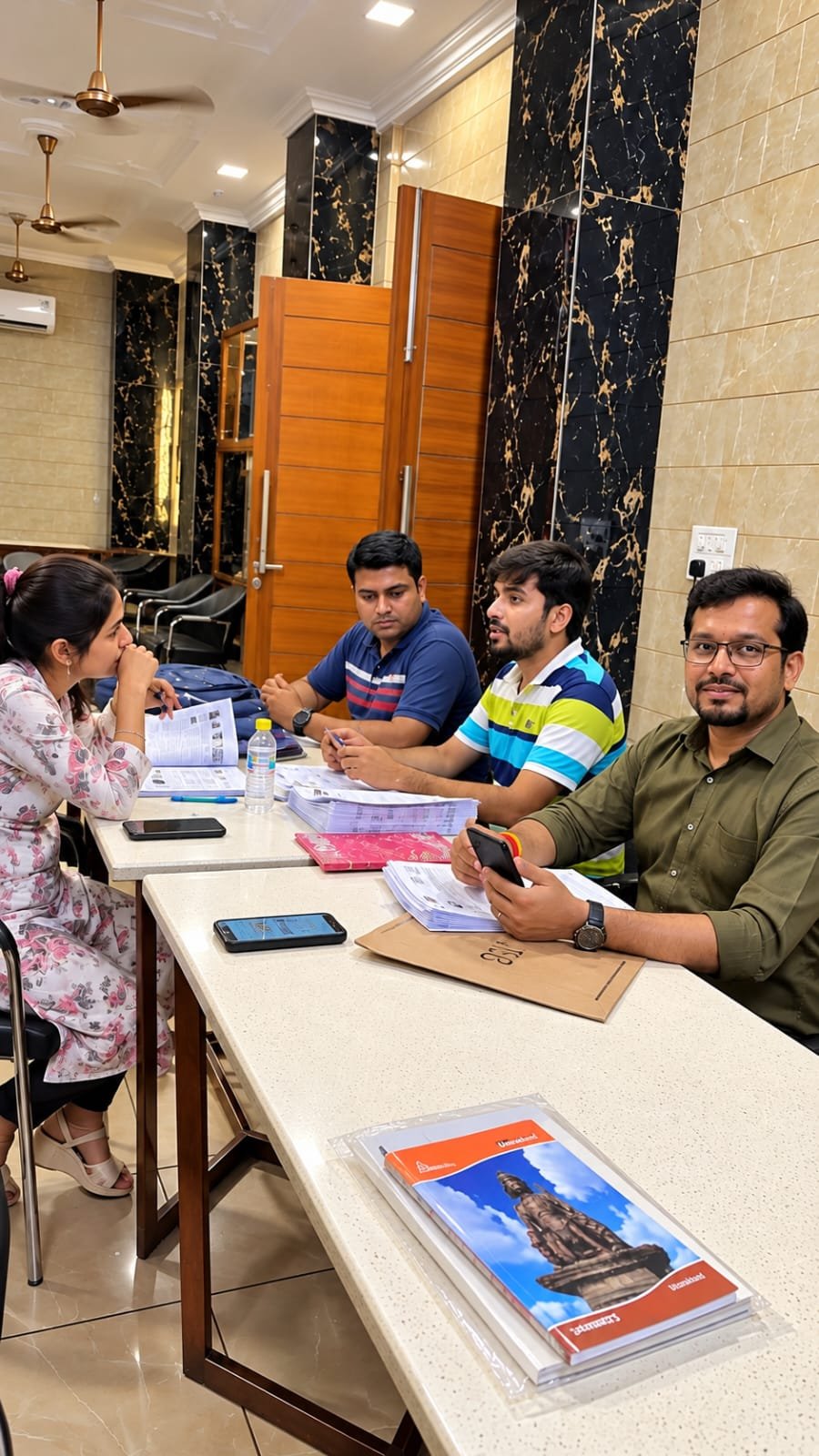 Volunteer team planning the day's assignments