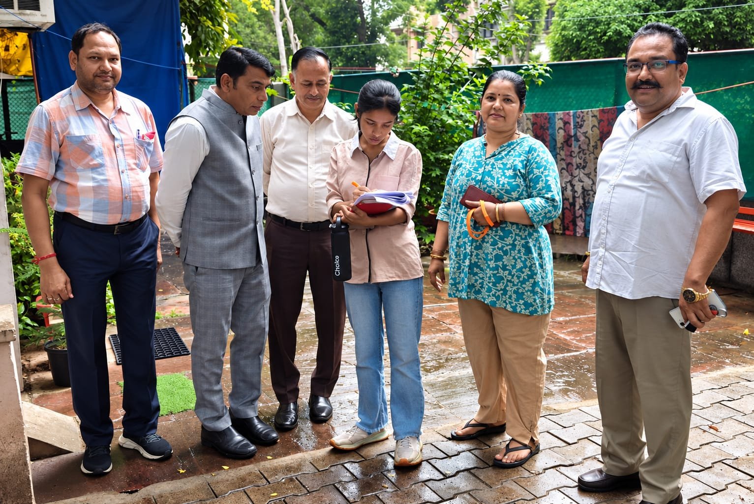 Volunteers meeting with residents